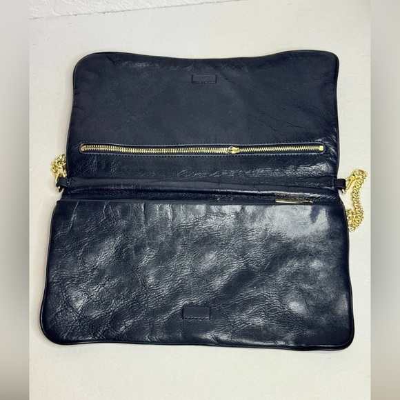 Tory Burch Reva Black Leather Fold Over Clutch Shoulder Bag Chain Strap - Picture 8 of 12